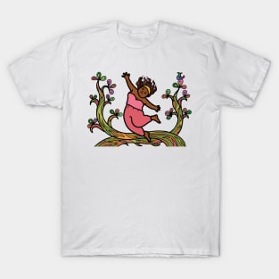 Happy cheerful black African woman with nature environment. Healthy freedom lifestyle. T-Shirt